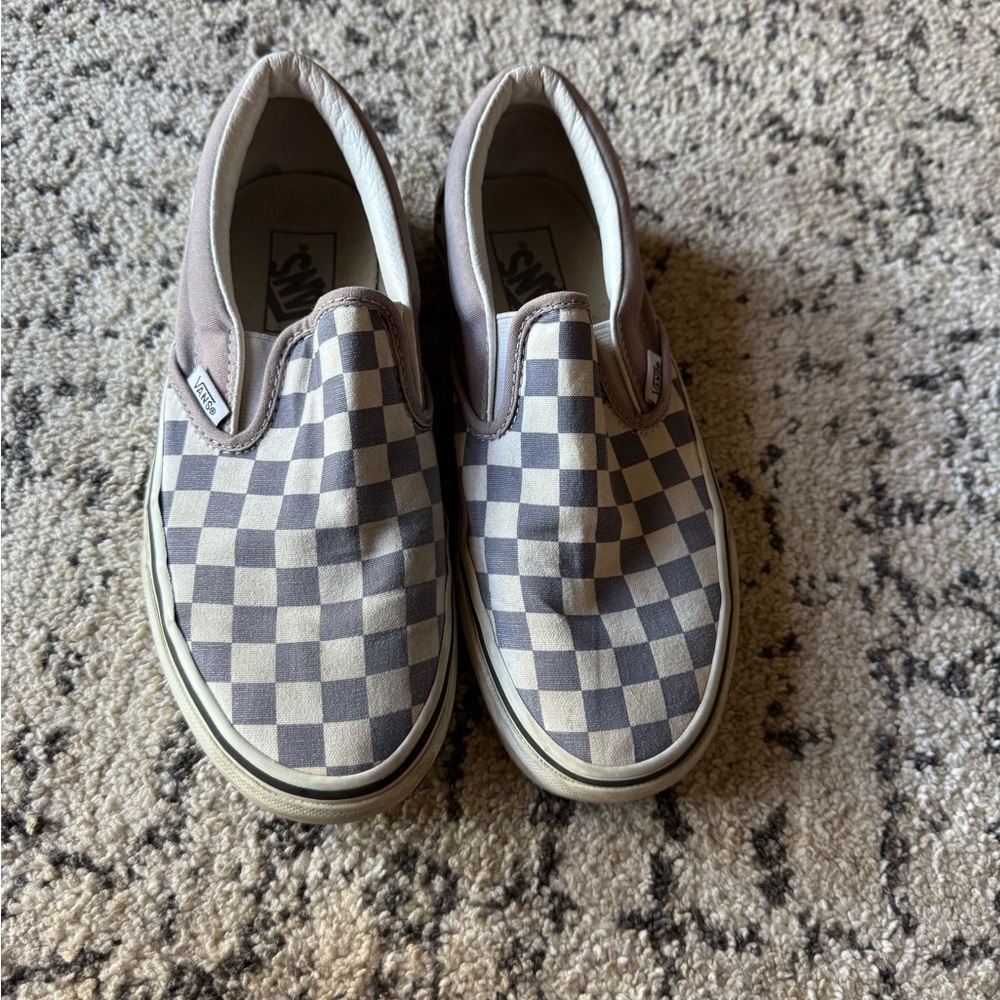 Vans Checkered Slip-On Shoes - Gray and White